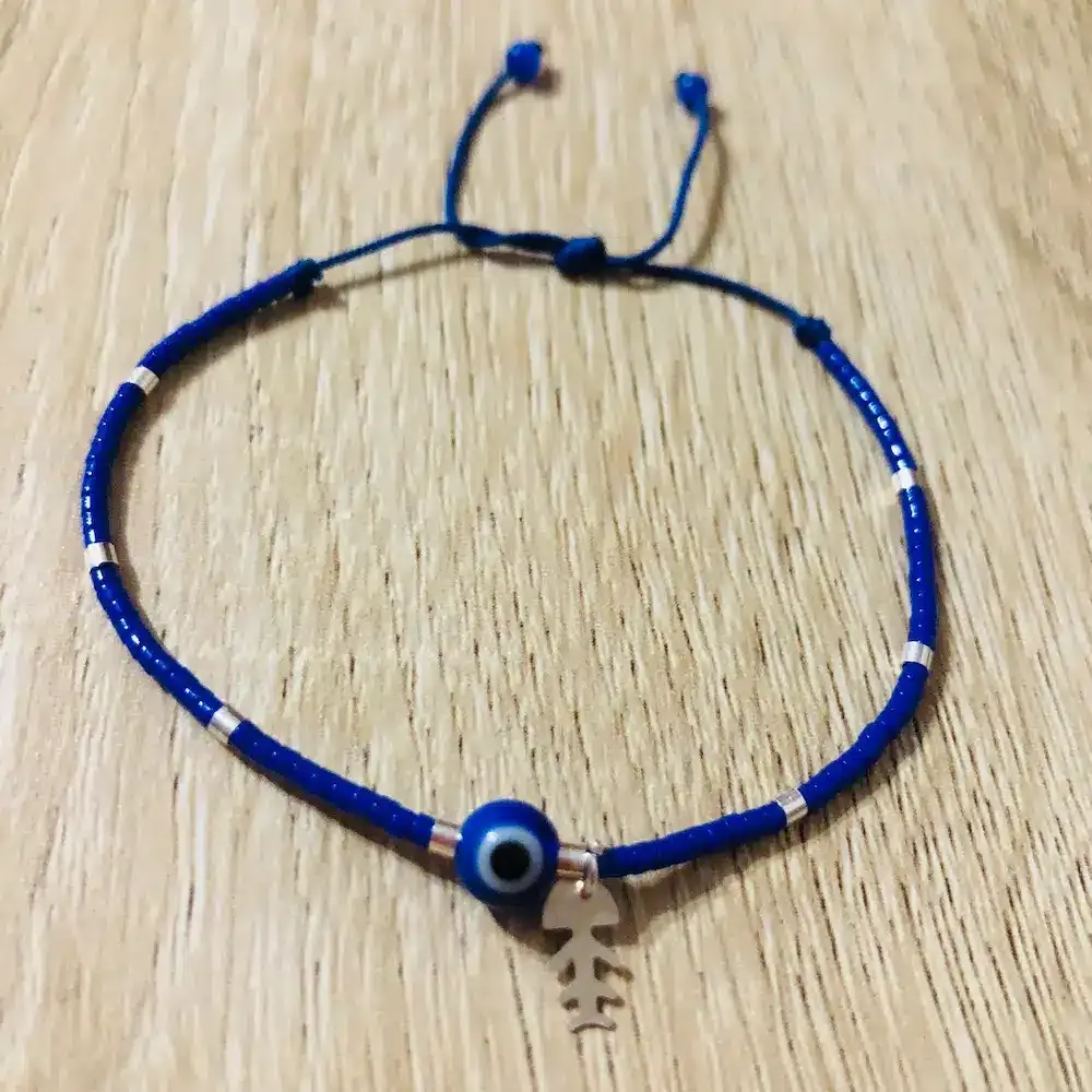Pulsera de hilo, cristal murano y colgante de plata 925