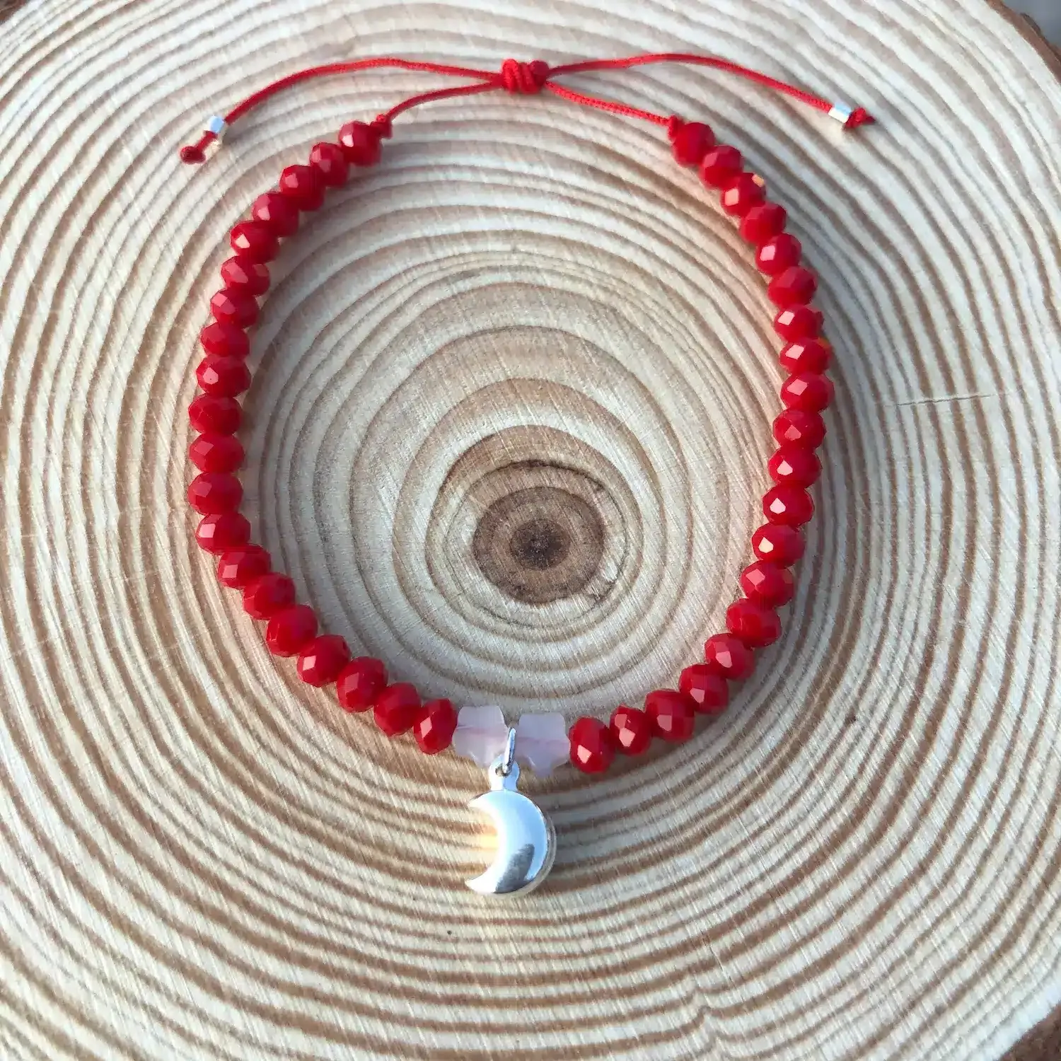Pulsera de hilo ajustable, cristales y luna de plata 925