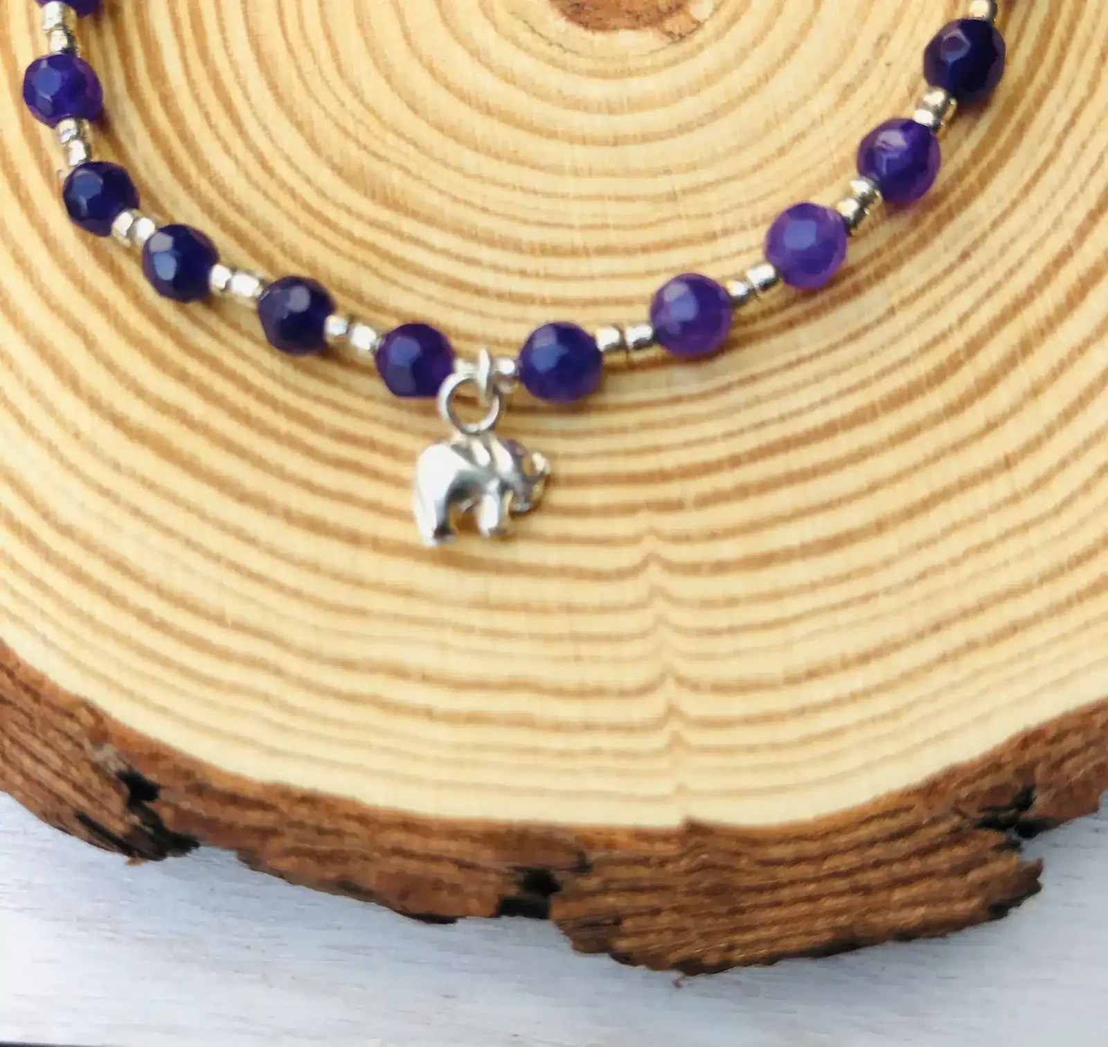 Pulsera ágatas facetadas y colgante elefante de plata 925