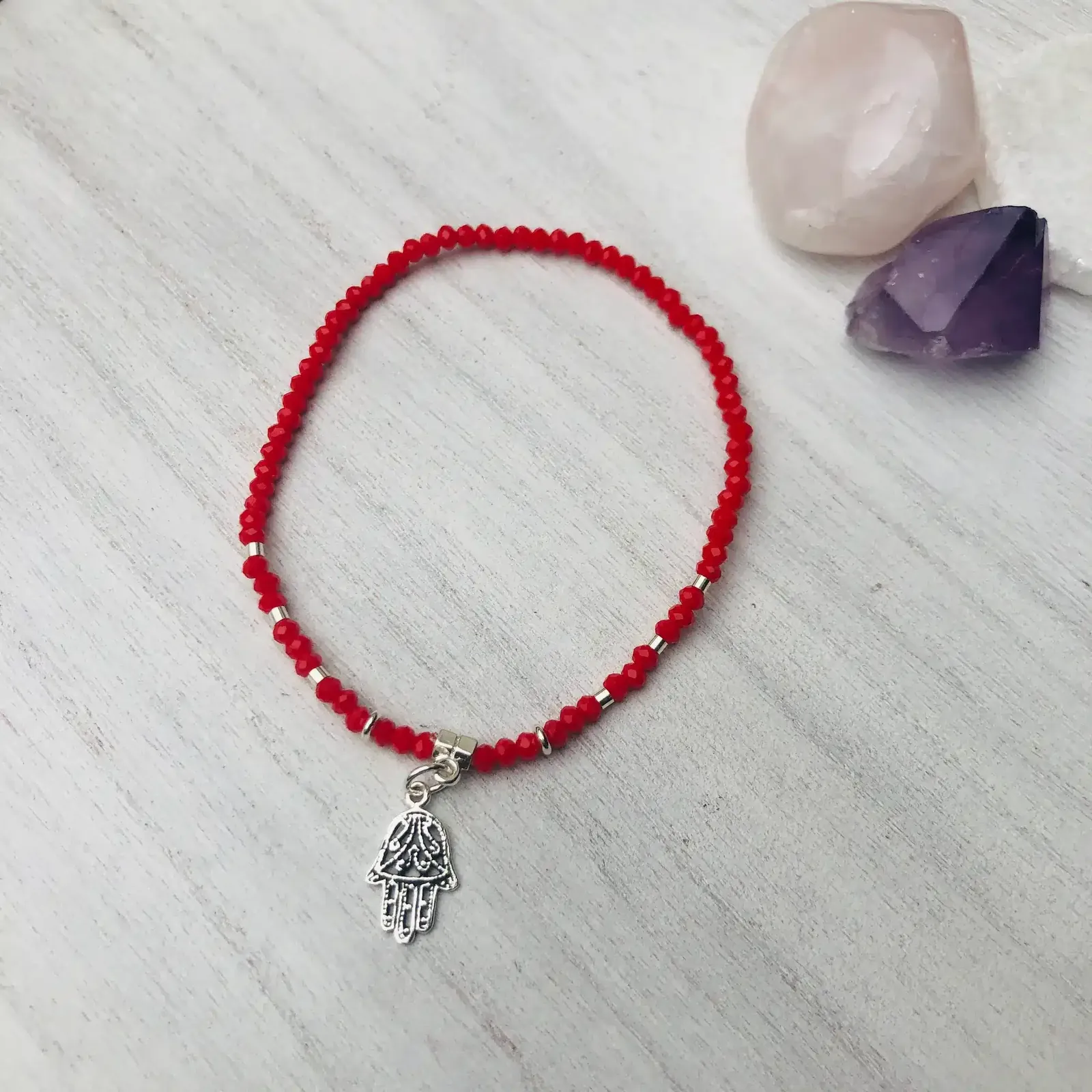 Pulsera roja colgante mano de Hamsa plata